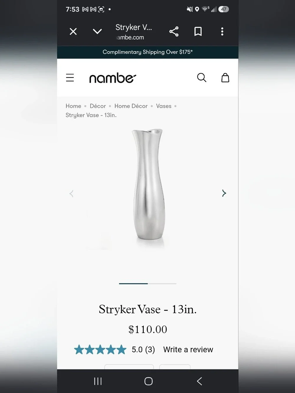 Nambe Polished Alloy Vase